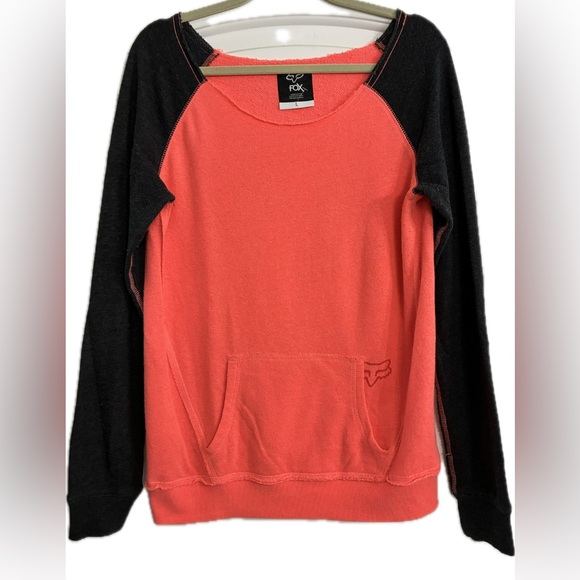 Fox Vibrant Coral and Dark Grey Pullover with Pockets Sz L Excellent Condition - Picture 1 of 3